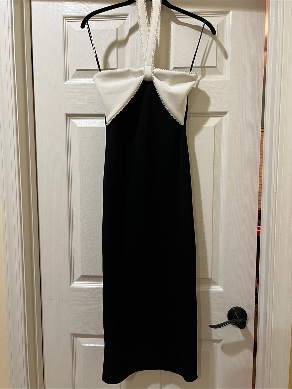 Zara Black and White Halter Midi Dress with Contrast Bodice